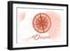 Oregon - Compass - Coral - Coastal Icon-Lantern Press-Framed Art Print