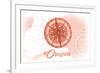 Oregon - Compass - Coral - Coastal Icon-Lantern Press-Framed Premium Giclee Print