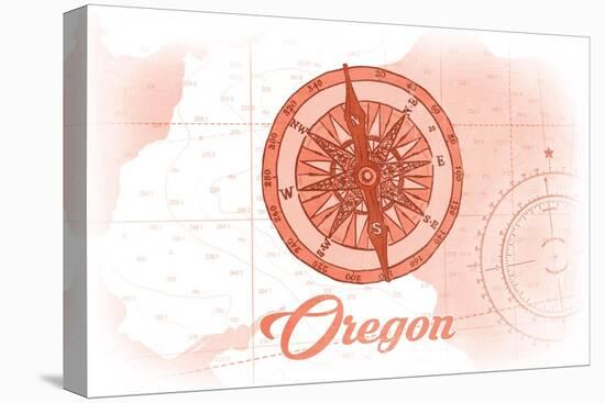 Oregon - Compass - Coral - Coastal Icon-Lantern Press-Stretched Canvas