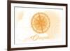 Oregon - Compass - Yellow - Coastal Icon-Lantern Press-Framed Art Print