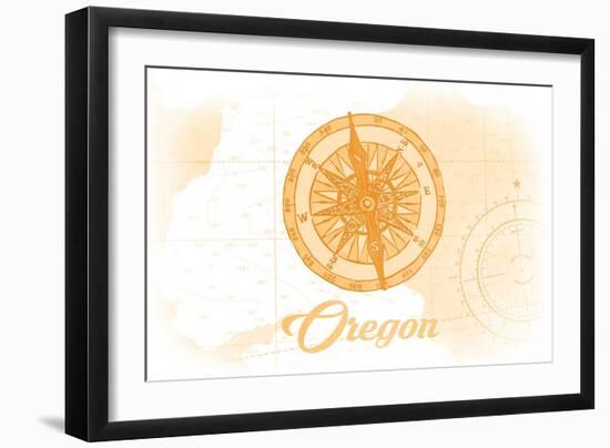 Oregon - Compass - Yellow - Coastal Icon-Lantern Press-Framed Art Print