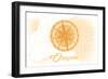 Oregon - Compass - Yellow - Coastal Icon-Lantern Press-Framed Art Print