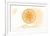 Oregon - Compass - Yellow - Coastal Icon-Lantern Press-Framed Premium Giclee Print