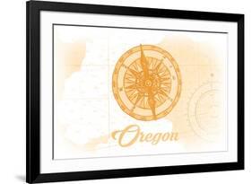 Oregon - Compass - Yellow - Coastal Icon-Lantern Press-Framed Premium Giclee Print