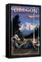 Oregon - Cowboy Camping Night Scene-Lantern Press-Framed Stretched Canvas