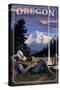 Oregon - Cowboy Camping Night Scene-Lantern Press-Stretched Canvas