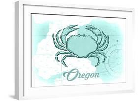 Oregon - Crab - Teal - Coastal Icon-Lantern Press-Framed Art Print