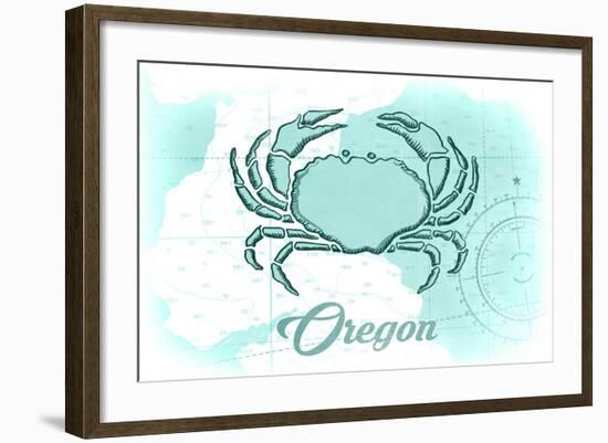 Oregon - Crab - Teal - Coastal Icon-Lantern Press-Framed Art Print