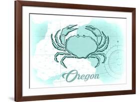 Oregon - Crab - Teal - Coastal Icon-Lantern Press-Framed Premium Giclee Print