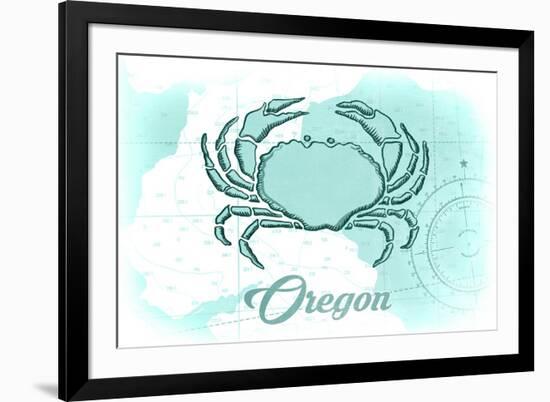 Oregon - Crab - Teal - Coastal Icon-Lantern Press-Framed Premium Giclee Print