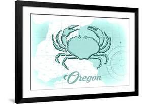 Oregon - Crab - Teal - Coastal Icon-Lantern Press-Framed Premium Giclee Print