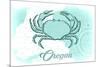 Oregon - Crab - Teal - Coastal Icon-Lantern Press-Mounted Premium Giclee Print