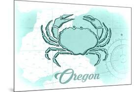 Oregon - Crab - Teal - Coastal Icon-Lantern Press-Mounted Premium Giclee Print