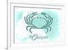 Oregon - Crab - Teal - Coastal Icon-Lantern Press-Framed Art Print