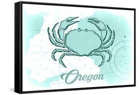 Oregon - Crab - Teal - Coastal Icon-Lantern Press-Framed Stretched Canvas