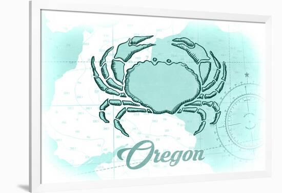 Oregon - Crab - Teal - Coastal Icon-Lantern Press-Framed Art Print