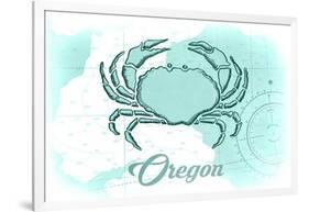 Oregon - Crab - Teal - Coastal Icon-Lantern Press-Framed Art Print