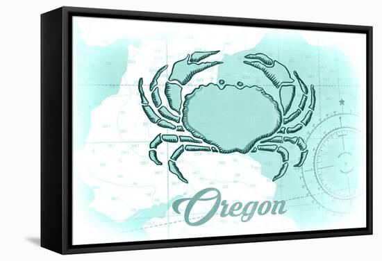 Oregon - Crab - Teal - Coastal Icon-Lantern Press-Framed Stretched Canvas