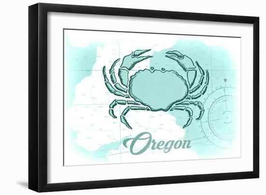 Oregon - Crab - Teal - Coastal Icon-Lantern Press-Framed Art Print