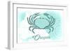 Oregon - Crab - Teal - Coastal Icon-Lantern Press-Framed Art Print