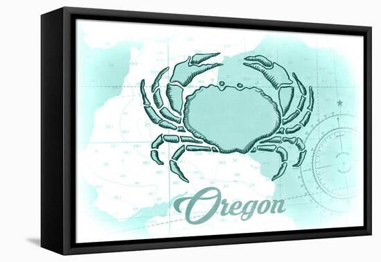 Oregon - Crab - Teal - Coastal Icon-Lantern Press-Framed Stretched Canvas