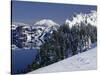 Oregon, Crater Lake National Park. Winter snow accumulates at Crater Lake-John Barger-Stretched Canvas