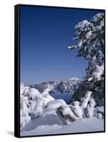 Oregon, Crater Lake National Park. Winter snow accumulates at Crater Lake-John Barger-Framed Stretched Canvas