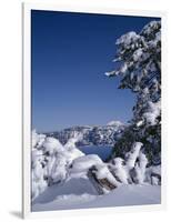 Oregon, Crater Lake National Park. Winter snow accumulates at Crater Lake-John Barger-Framed Photographic Print