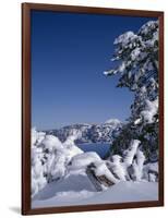 Oregon, Crater Lake National Park. Winter snow accumulates at Crater Lake-John Barger-Framed Photographic Print