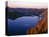 Oregon. Crater Lake NP, sunrise light on Wizard Island, view south from Merriam Point-John Barger-Stretched Canvas