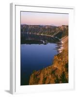 Oregon. Crater Lake NP, sunrise light on Wizard Island, view south from Merriam Point-John Barger-Framed Photographic Print