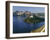 Oregon. Crater Lake NP, sunrise on Crater Lake and Wizard Island with Garfield Peak-John Barger-Framed Photographic Print