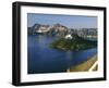 Oregon. Crater Lake NP, sunrise on Crater Lake and Wizard Island with Garfield Peak-John Barger-Framed Photographic Print