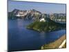 Oregon. Crater Lake NP, sunrise on Crater Lake and Wizard Island with Garfield Peak-John Barger-Mounted Photographic Print