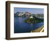 Oregon. Crater Lake NP, sunrise on Crater Lake and Wizard Island with Garfield Peak-John Barger-Framed Photographic Print