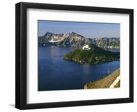 Oregon. Crater Lake NP, sunrise on Crater Lake and Wizard Island with Garfield Peak-John Barger-Framed Photographic Print