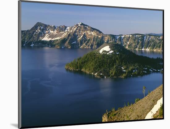 Oregon. Crater Lake NP, sunrise on Crater Lake and Wizard Island with Garfield Peak-John Barger-Mounted Photographic Print