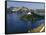 Oregon. Crater Lake NP, sunrise on Crater Lake and Wizard Island with Garfield Peak-John Barger-Framed Stretched Canvas