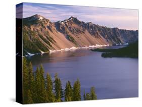 Oregon. Crater Lake NP, sunrise on west rim of Crater Lake with The Watchman and Hillman Peak-John Barger-Stretched Canvas