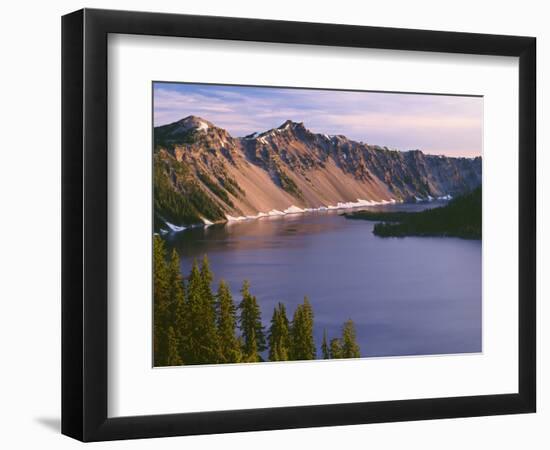 Oregon. Crater Lake NP, sunrise on west rim of Crater Lake with The Watchman and Hillman Peak-John Barger-Framed Photographic Print