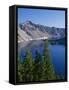 Oregon, Crater Lake NP. West rim of Crater Lake with Hillman Peakoverlooking Wizard Island.-John Barger-Framed Stretched Canvas