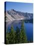 Oregon, Crater Lake NP. West rim of Crater Lake with Hillman Peakoverlooking Wizard Island.-John Barger-Stretched Canvas