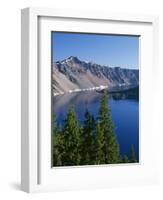 Oregon, Crater Lake NP. West rim of Crater Lake with Hillman Peakoverlooking Wizard Island.-John Barger-Framed Photographic Print