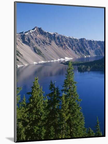 Oregon, Crater Lake NP. West rim of Crater Lake with Hillman Peakoverlooking Wizard Island.-John Barger-Mounted Photographic Print