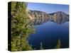 Oregon. Crater Lake NP, whitebark pines frame view south from Palisade Point towards Sentinel Rock-John Barger-Stretched Canvas