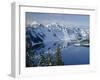 Oregon. Crater Lake NP, winter snow on west rim of Crater Lake with The Watchman and Hillman Peak-John Barger-Framed Premium Photographic Print