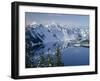 Oregon. Crater Lake NP, winter snow on west rim of Crater Lake with The Watchman and Hillman Peak-John Barger-Framed Photographic Print