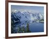 Oregon. Crater Lake NP, winter snow on west rim of Crater Lake with The Watchman and Hillman Peak-John Barger-Framed Photographic Print