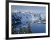Oregon. Crater Lake NP, winter snow on west rim of Crater Lake with The Watchman and Hillman Peak-John Barger-Framed Photographic Print