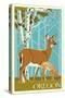 Oregon - Deer and Fawn-Lantern Press-Stretched Canvas